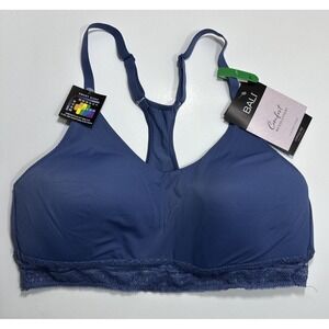 Bali Women's Comfort Revolution Longline Wirefree Bralette with Lace DF6594 Blue